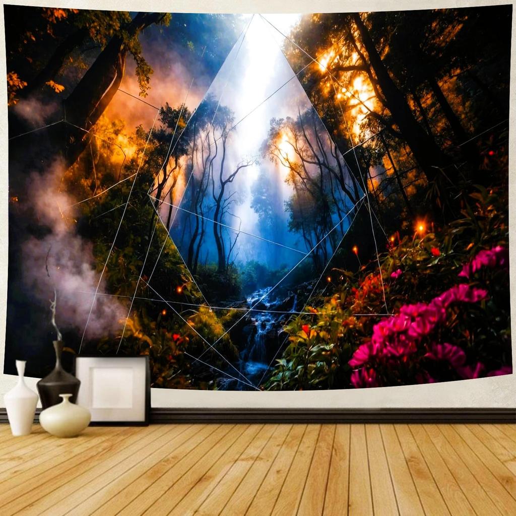 Delur Forest Tapestry Waterfall Mountain Rainforest Sunset Nature Tree Tapestry Wall Hanging Scenic Tropical Landscape Natural S