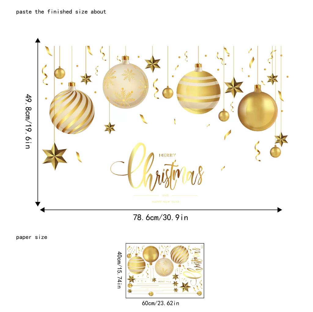 2026 Christmas Ice Snow Pine Needles Gold Glass Sticker Shop Festival Decoration Electrostatic Window Double Sided