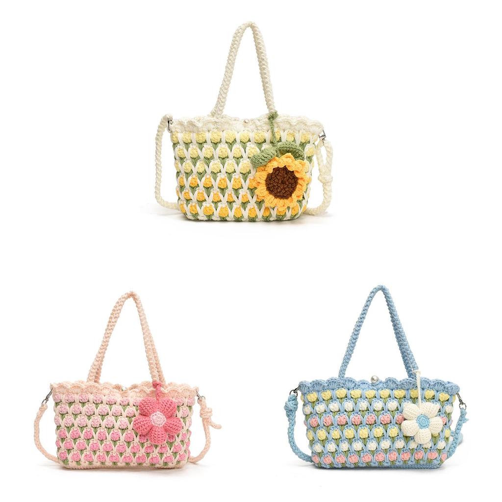 Blue Large Knitted Fabric Crossbody Bag With Certificate Pocket For Casual Outings