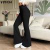 Women High Waist Solid Color Casual Slim Pencil Long Trousers