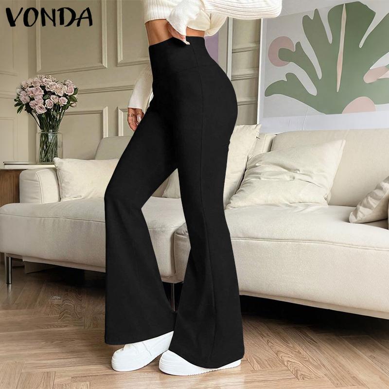

VONDA Women High Waist Solid Color Casual Slim Pencil Long Trousers S чорний