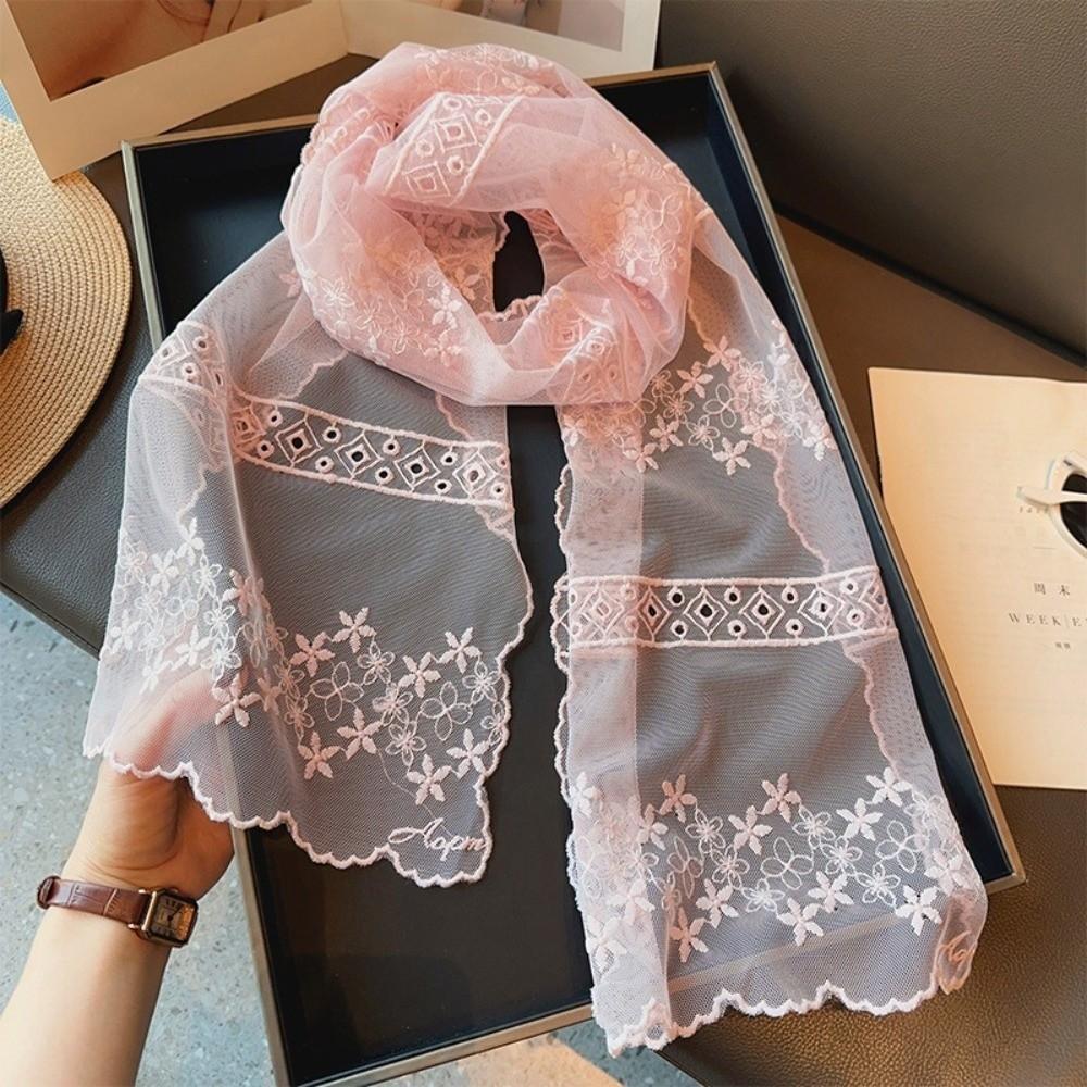Solid Color Travel Sun Protection Scarf Embroidered Flower Decorative Shawl for Women Girl
