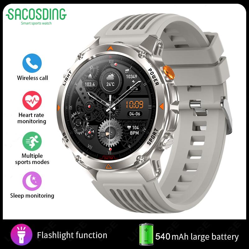 SACOSDING Military Outdoor Sports GPS Smartwatch LED Flashlight 540mAh Battery IP68 Waterproof Compass Bluetooth Call For Xiaomi