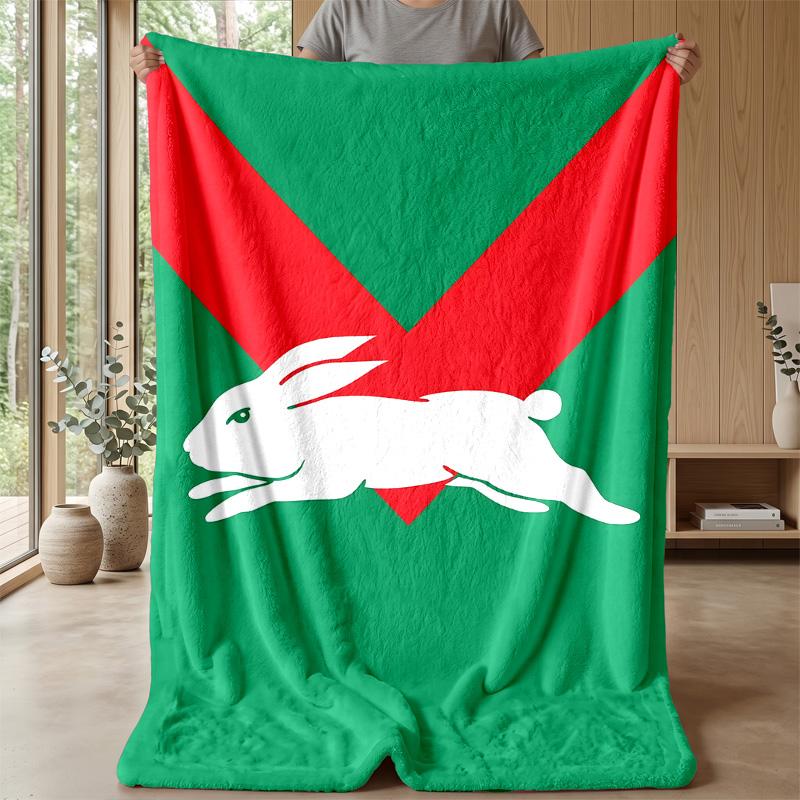 South Sydney RabbitPrinted Flannel Blanket Cozy Skin-Friendly Warm Throw for Couch Bed Indoor Daily Use