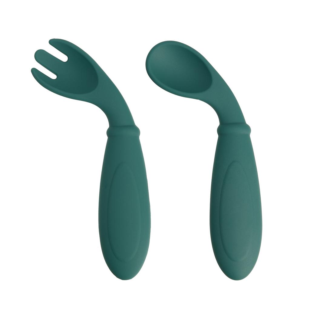 2PCS Silicone Baby Spoon Fork Set BPA Free Self Feeding Training Utensils for 6M+ Toddlers Travel Safe Cutlery Baby Tableware
