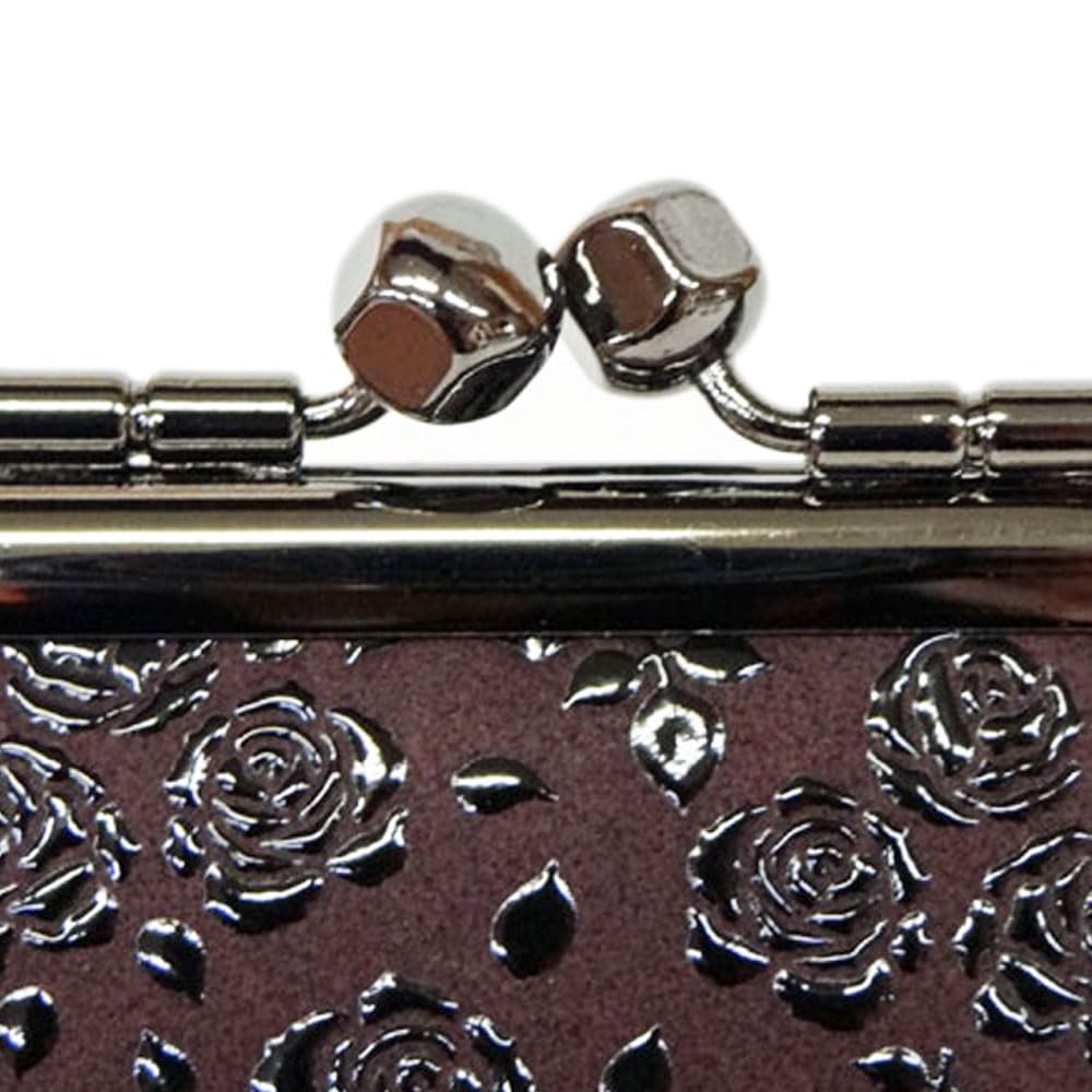 Inden Wallet 340 Clasp Coin Purse 1501 Purple Deerskin X Black Lacquer Rose Petite Height X Width X Thickness Inner Clasp Coin Purse [Inden-ya]