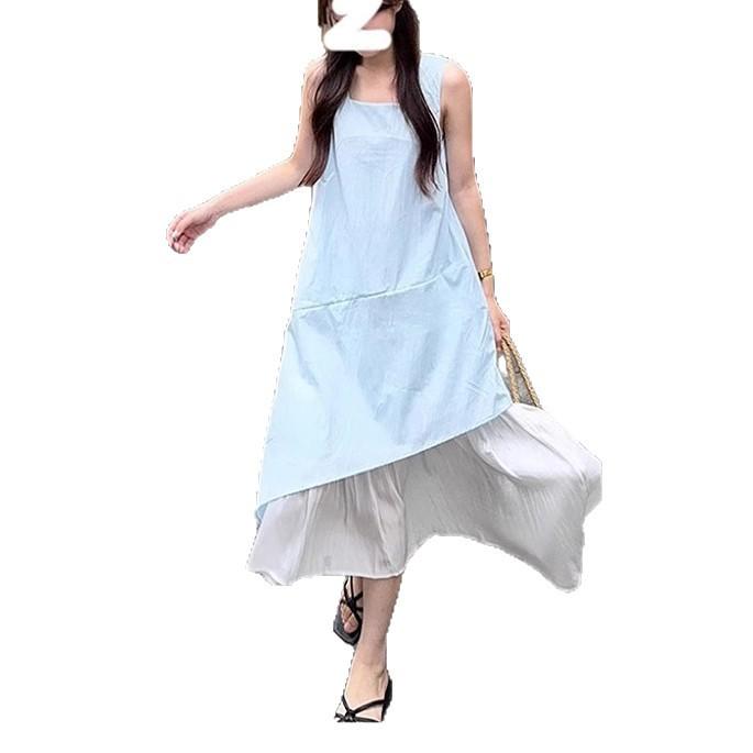 White vest skirt women's summer new French loose design medium and long irregular suspender dress