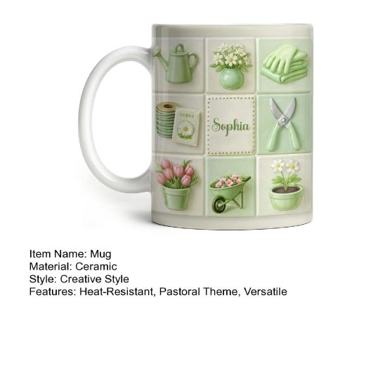 Ceramic Gardening Mug with 3D Relief Pastoral Design Heat-Resistant Coffee Tea Cup Nature-Inspired Drinkware