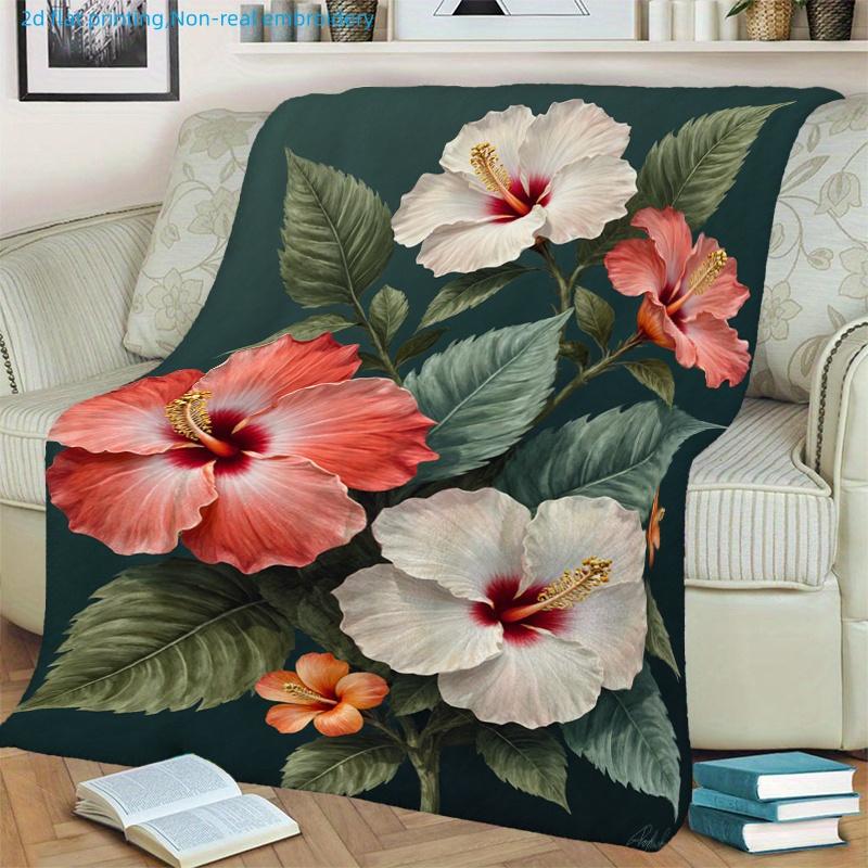 1pc Floral Print Blanket, Tropical Flower Pattern, Multi-Size Available, Suitable for Living Room, Bedroom, Study, Balcony, Office