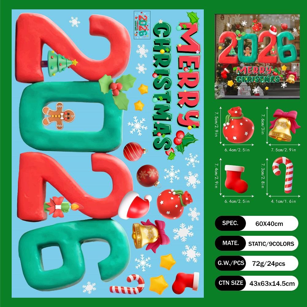 

Рождество, Мультяшный дизайн, Цвет, Новая модель 2026 года, Цифровые наклейки на окна с английскими буквами, Украшение торгового центра, Статические наклейки 40x60cm