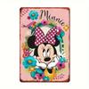 2D Flat - 1pc Minnie Mouse Floral Tinplate Wall Art - 12x8 Inch Metal Sign with Pink Bow & Multicolor Flowers, Vintage Home Deco