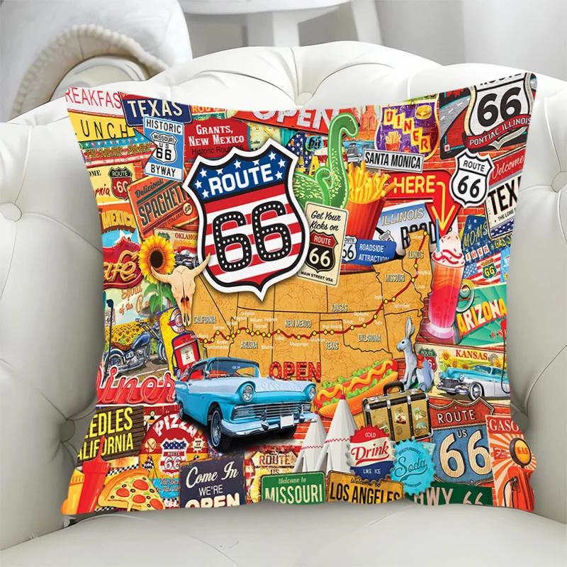 Pillowcase Highway Route 66 Cushion Covers 45x45 Short Plush Fall Decor Duplex Printing Cushions Cover 45*45 Lounge Chairs Sofa