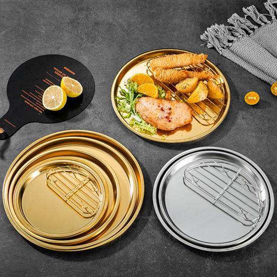 Useful Non-slip Food Storage Golden Color 304 Stainless Steel Snack Plate Dessert Dining Plate for Dining Room Dinner Plate