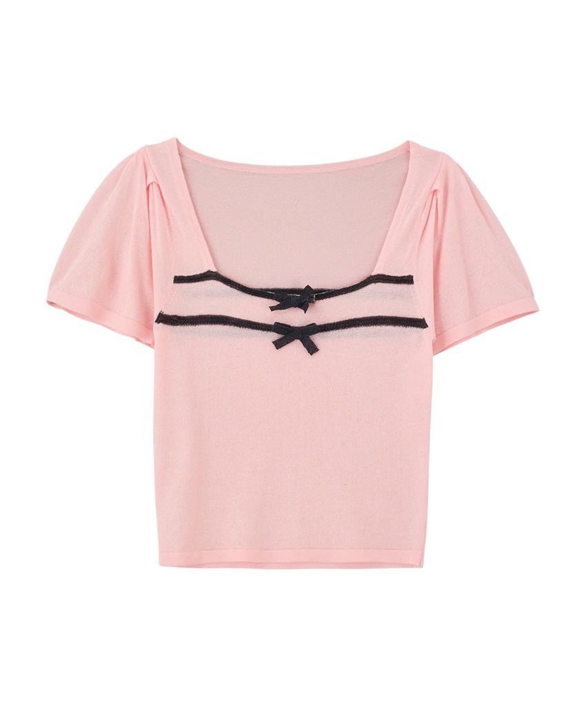 SALON DE YOHN Ribbon Square Neck Crop Knit_ Pink