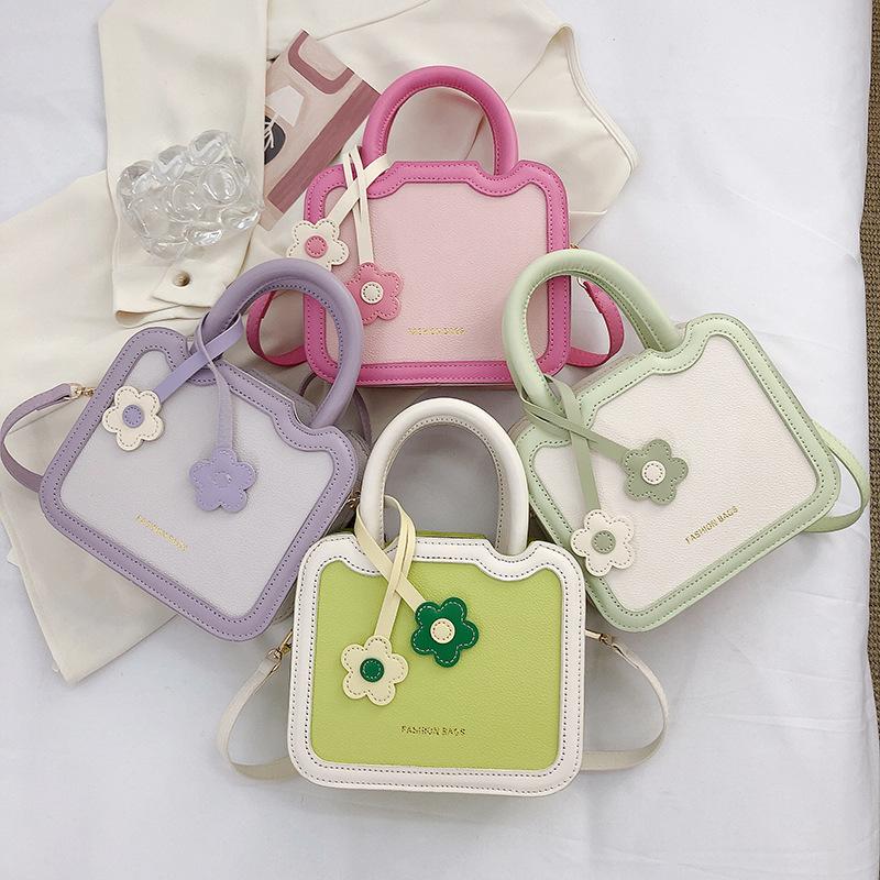 Spring and summer new popular women's handbag bag contrasting color messenger bag sweet flower shoulder bag