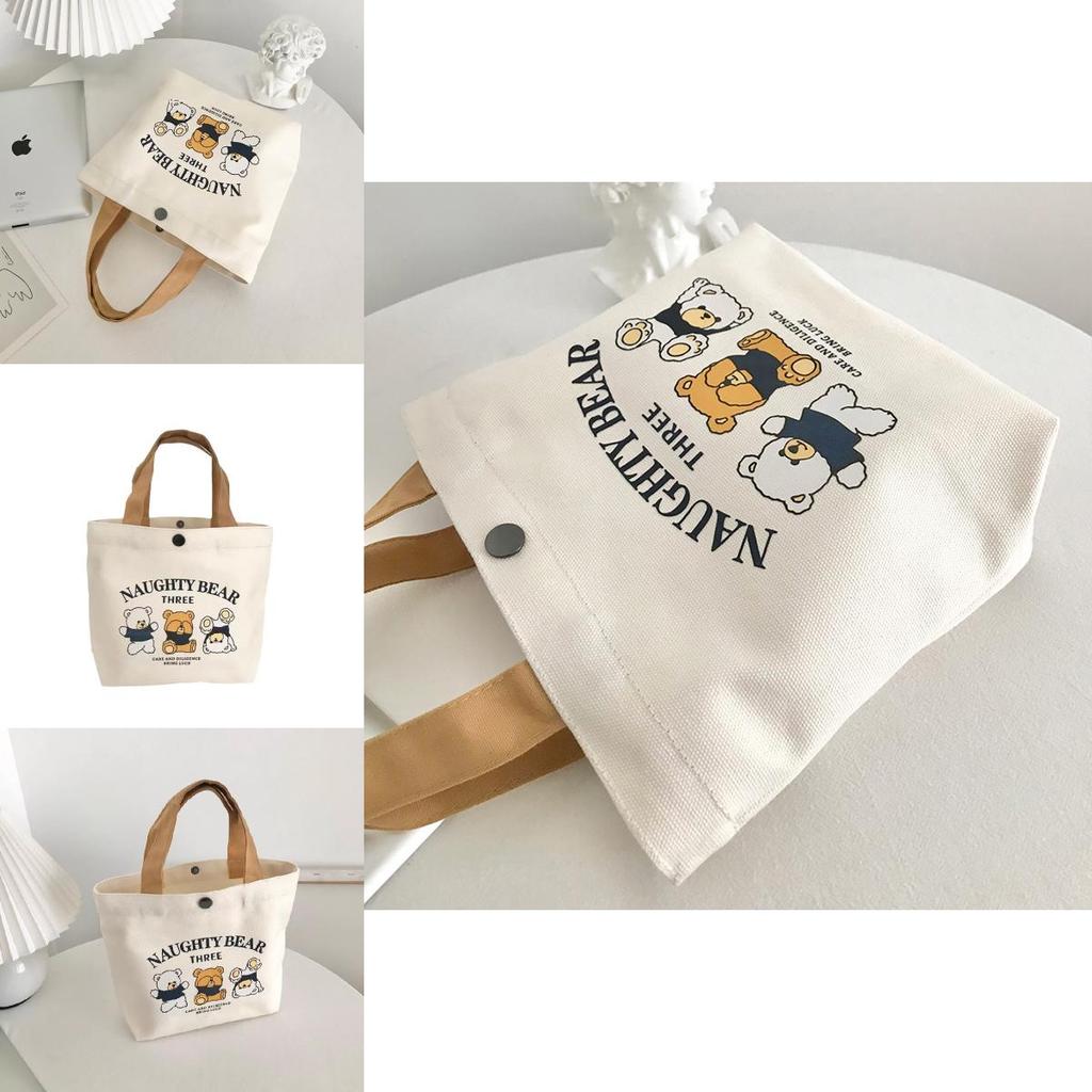 Cute Letters And Cartoon Bear Print Casual Hand Held Canvas Bag For Daily