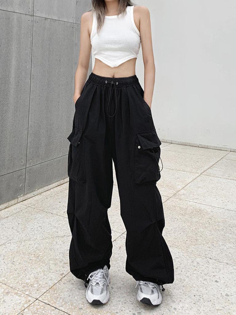 Streetwear Workwear Pants Women Summer Loose Wide Leg Cargo Pants with Large Pockets