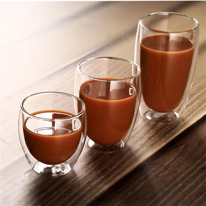 80/250/350/450ML Double Wall Glass Coffee Mug Tea Beer Milk Mug Handmade Transparent Lemon Mug Drinkware Copo Caneca Criativa
