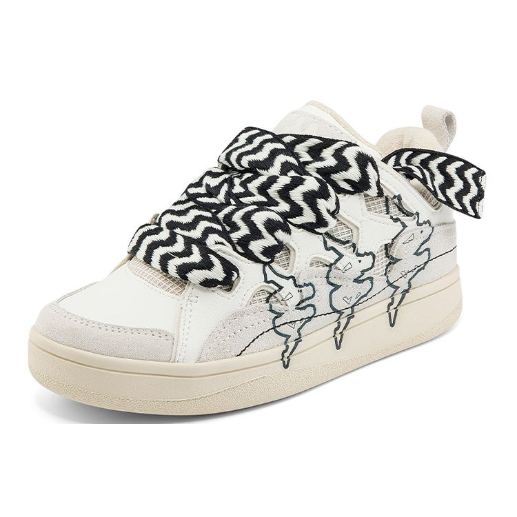 Kappa Fatty Slip Resistant Durable Bread Shoes Lightweight Breathable Mid Top Skate Shoes Unisex sneaker White Beige Black K0BZ5CS20P-0106