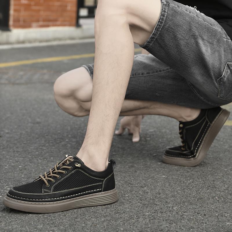 Fashion Hollow Out Men Summer Shoes Genuine Leather Mens Slip on Shoes Breathable Men Casual Driving Shoes All-match Skate Footwear Men