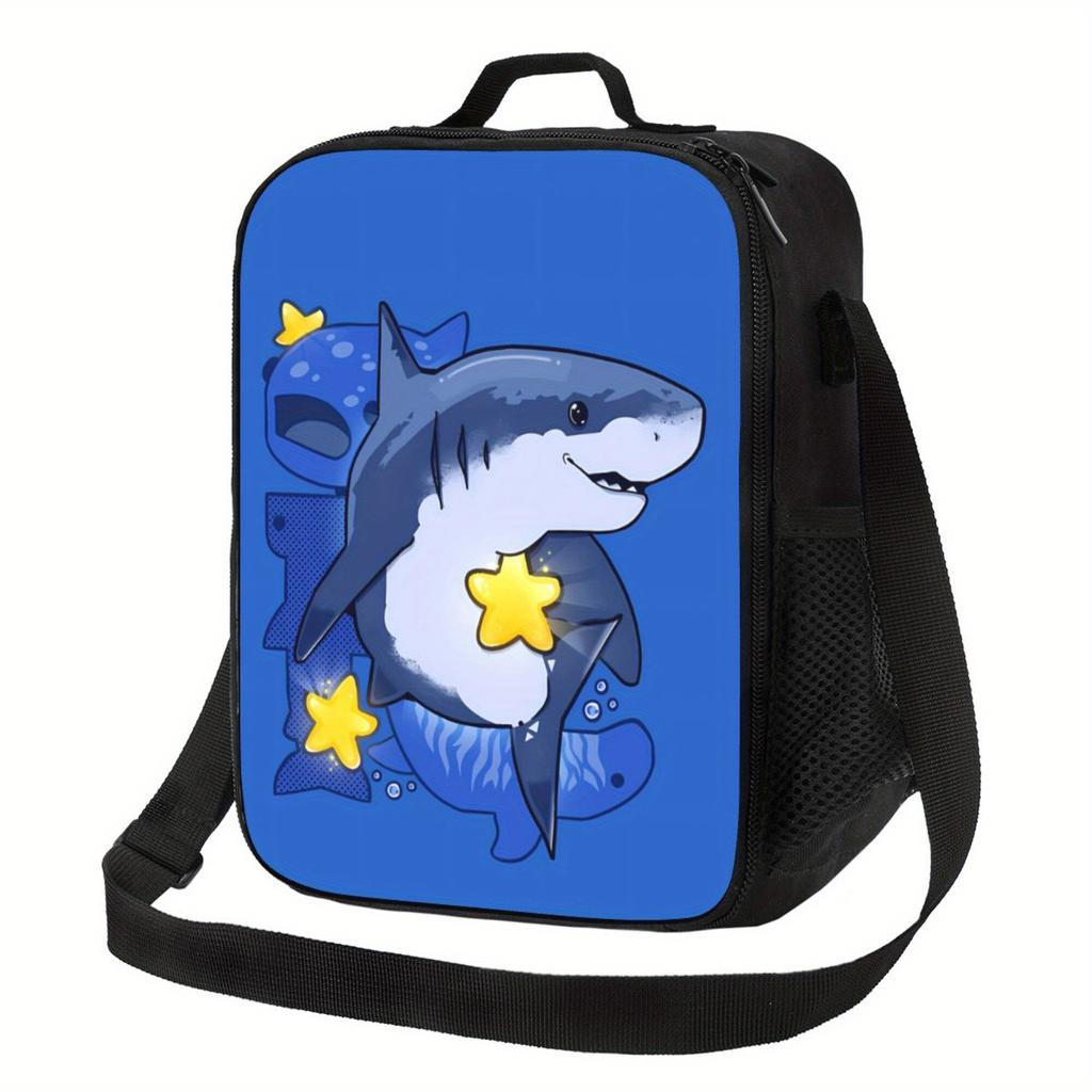 1pc Star Shark Design Insulated Lunch Bag - Waterproof Polyester, Reusable & Durable, Ideal for Camping, Picnics & Beach