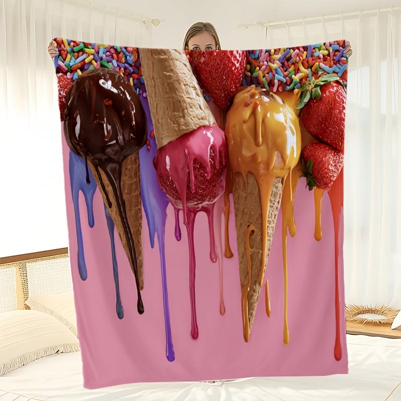 Melting ice cream pattern Flannel printed blanket suitable for all seasons suitable for living room office sofa and travel
