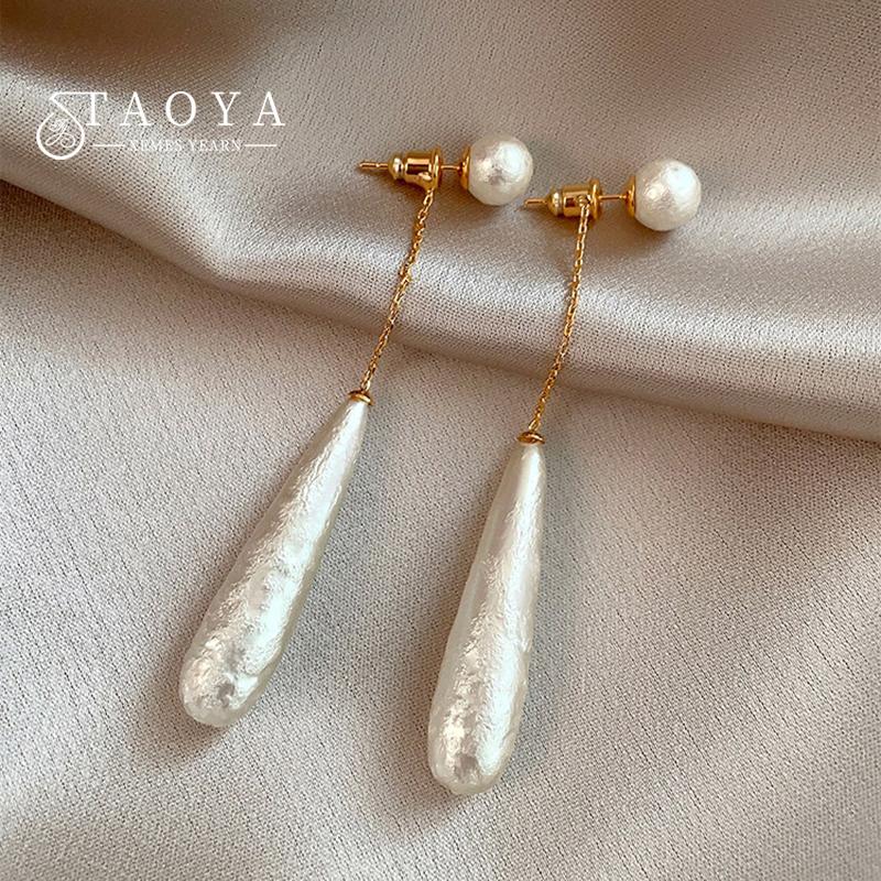 French Elegant Water Drop Imitation Pearl Long Earrings Fashionable Texture Foam 2026 New Design Jewelry Accessory For Womens