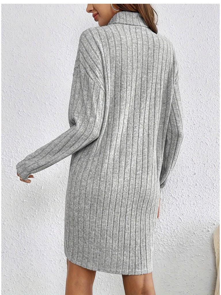 2024 Fall/Winter Women's Casual Solid Color High Neck Long Sleeve Knitted Dress