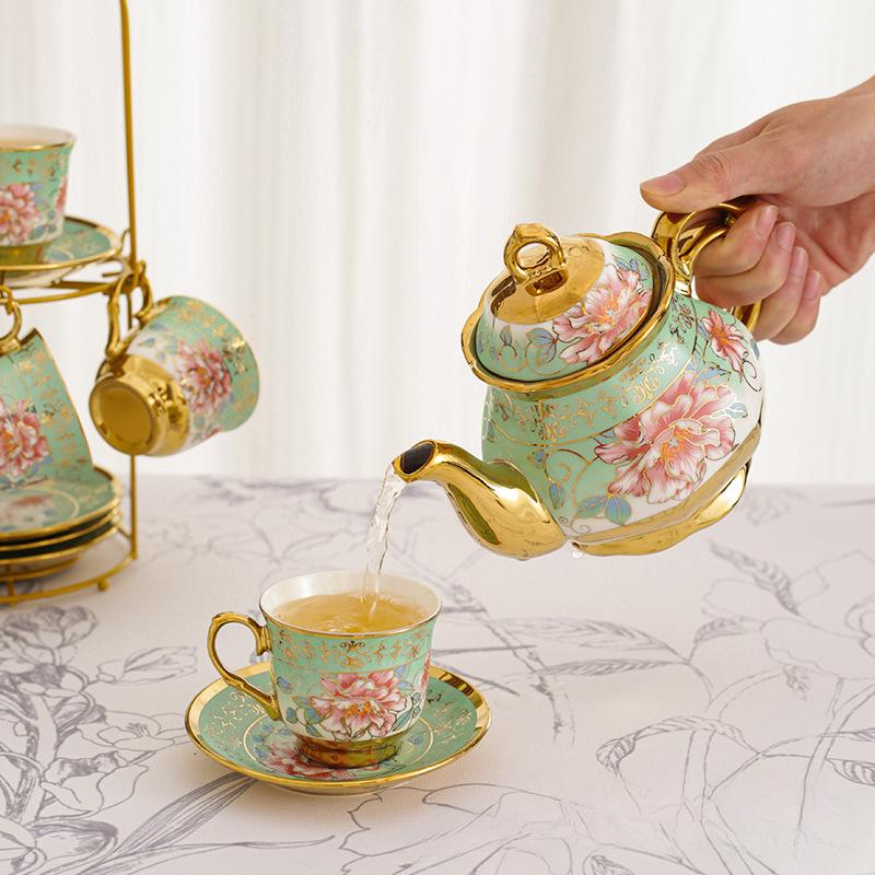 European Ceramic Coffee Cup and Plate Set, Afternoon Tea Set, Electroplated Coffee Utensils Set