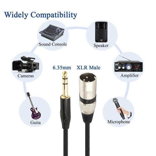 Voluty Tek 1/4-inch To XLR Cable, Oxygen-Free Copper Conductor, 6.35mm TRS Male To XLR Male Cable, 3.3ft, for Studio Recording and Live Sound
