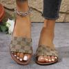 Sommer Neu Einfache und Vielseitige Damen Square Toe Flache Rutschfeste Strand-Pantoletten Monogramm Hausschuhe