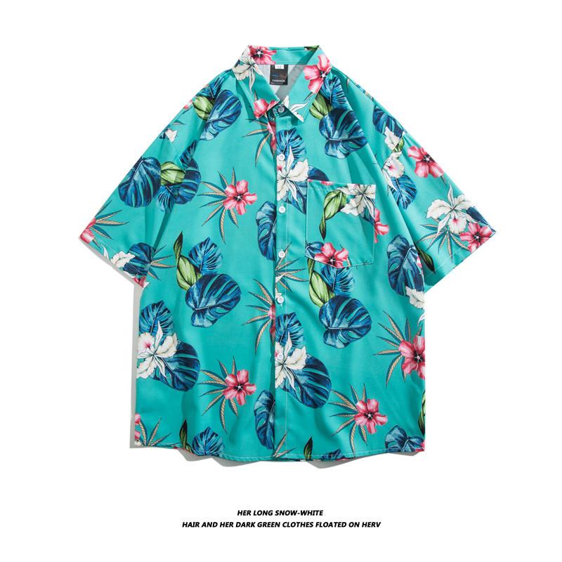 Beach vacation floral shirt for men, short-sleeved Hawaiian beach shirt