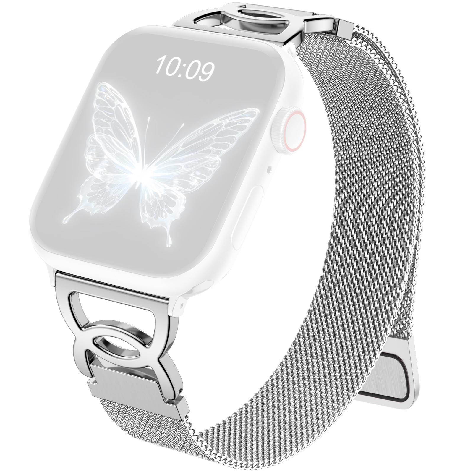 

Watch Band For Apple Watch Series 10 9 8 7 SE 6 5 4 3 2 1 42mm 41mm 40mm 38mm Milanese Loop Magnetic Clasp Stainless Steel Metal Strap Silver
