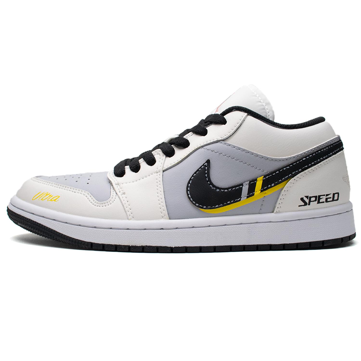 

Jordan Air Jordan 1 Atala Low top Vintage Basketball Shoes Unisex Black White Yellow 553558-165(Team98-) 45