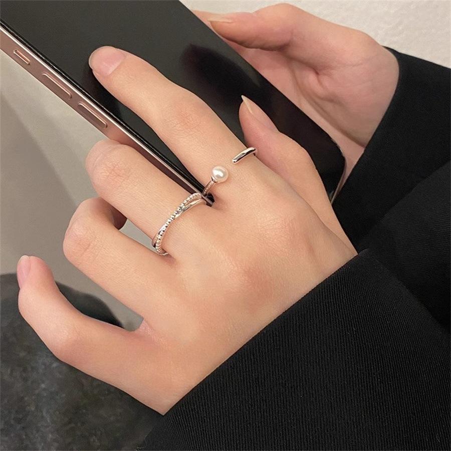 Minimalist Pearl Cross Opening Ring Light Luxury Index Finger Ring 2025 Niche Design Ring Tide