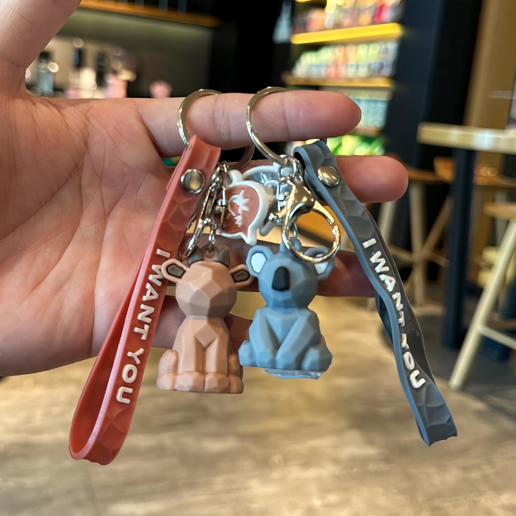 Cartoon Geometric Cross-section Animal Keychain Cute Dinosaur Panda Keychain Bag Charm Small Gift