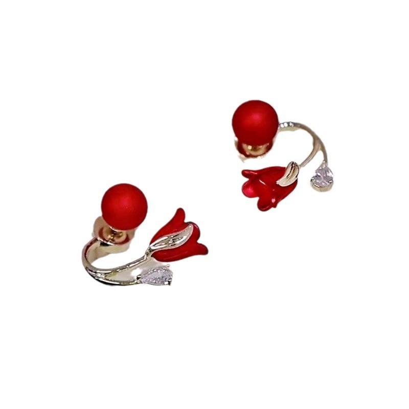 2025 Trendy Elegant Red Flower Double-Sided Stud Earrings for Women