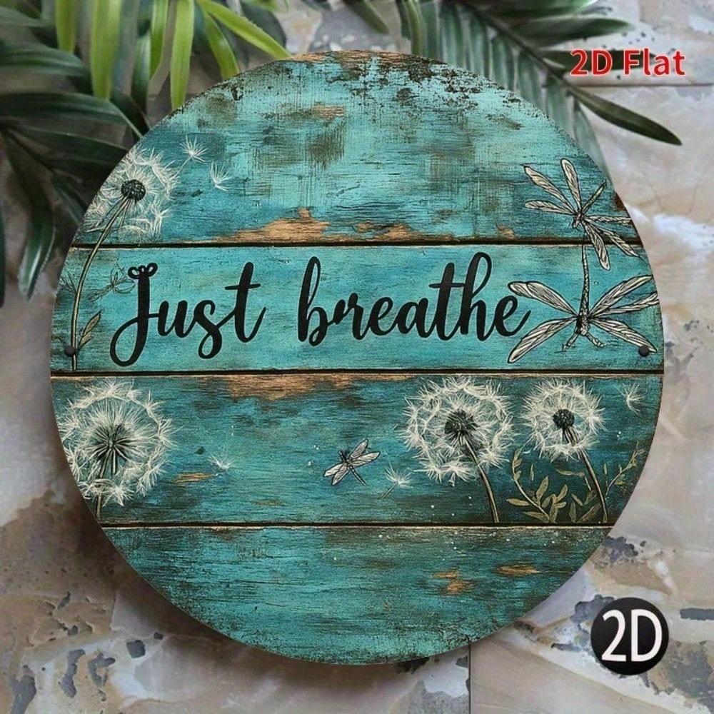 ANRRO Breathing Text Metal Sign Round Animated Inhale Exhale Wall Decor Rustproof Outdoor Garden Farmhouse