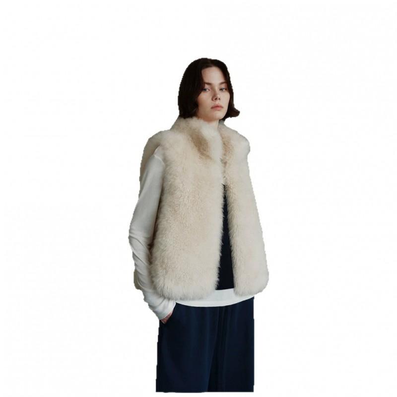 2026 Fall Womens Short Faux Fox Fur Vest Street Style Loose Sleeveless Coat