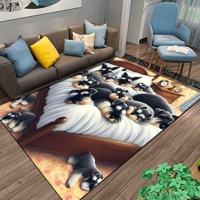Flannel Rug Many Miniature Schnauzer Dogs Piled on Bed Cozy Cute Art Decor for Living Room Bedroom Gift for Women