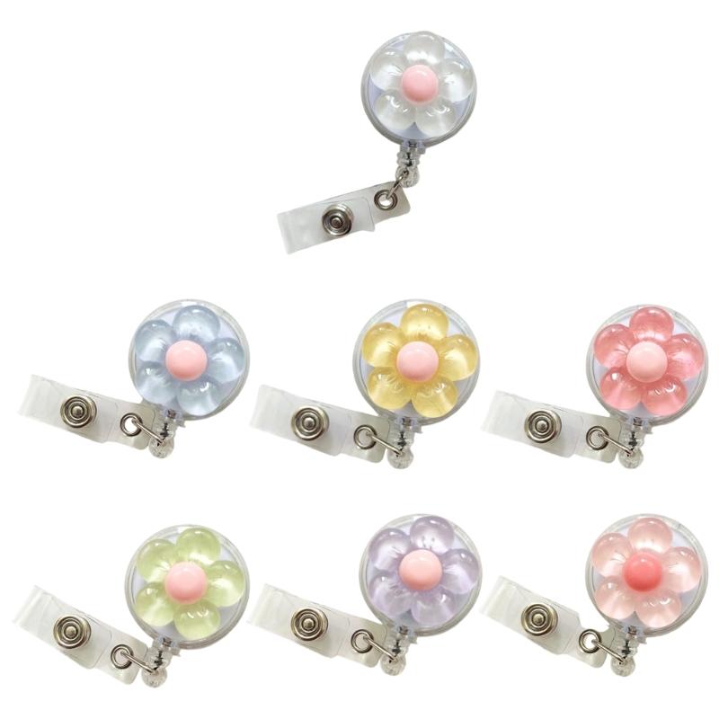 Retractable Badge Holder with Metal Pocket Clip Flower ABS Badge Holder for Student Teacher Doctor Nurse Badge Holder