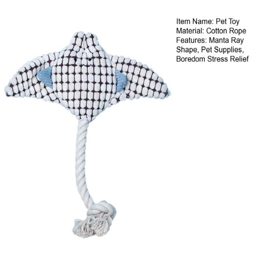 Plush Manta Ray Dog Chew Toy with Cotton Rope Squeaky Stuffed Sea Animal Plushie Boredom Reduction Dog Teething Interactive Toy
