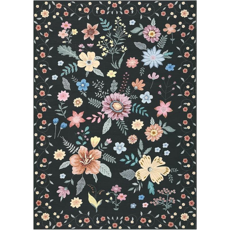 

American Retro Floral Pattern Living Room Carpet Home Sofa Coffee Table Non-slip Floor Mat Machine Washable Bedroom Soft Rug 50X80cm