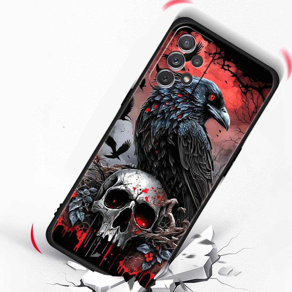 Raven Crow Skull Pattern Phone Case For Samsung Galaxy A17 A07 A55 A35 A25 A15 A05 A33 A31 A23 A21s A13 A41 A73 A53 A51 A71Cover