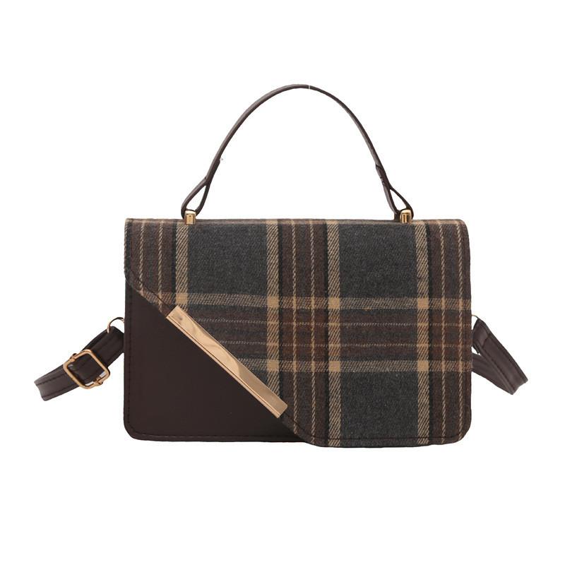 

Chic And Stylish Plaid Color Block Handheld Small Square Bag For Women In Black
