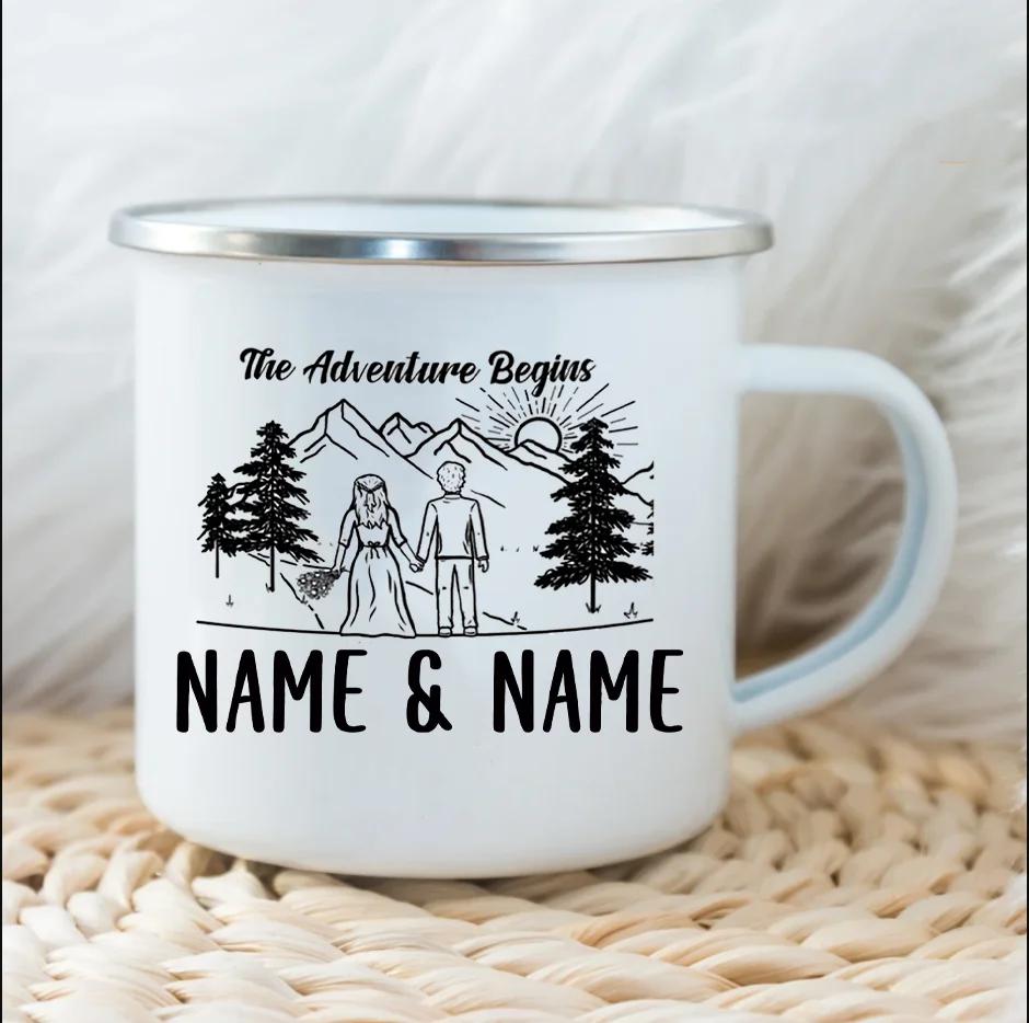 Personlig present Par Emaljmugg Anpassad Namnmugg Mjölk Kaffe Lägereldsmugg Skogsbröllopspresenter Mugg Camping Bergsmuggar