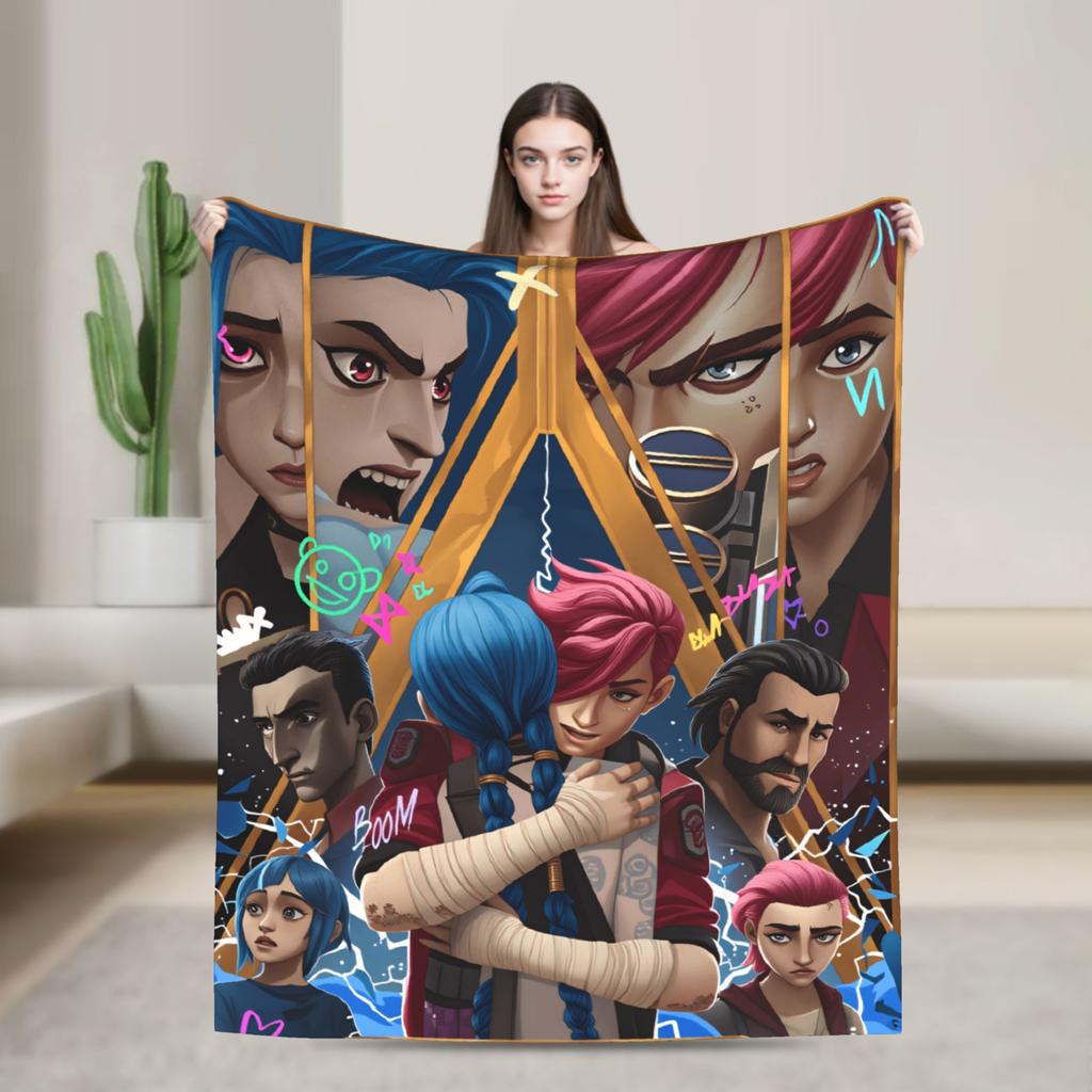 Arcane Flanelldecke Viktor Spiel Anime Jinx Jayce Jesus Sevika Weiche Warme Überwurfdecke für Schlafzimmer Bettdecke Sofabettbezug