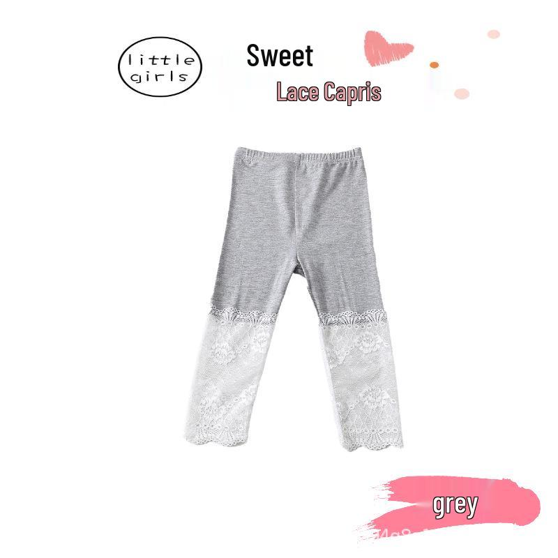Girls' Summer Lace Trim Capri Pants - Stylish and Versatile Thin Layer
