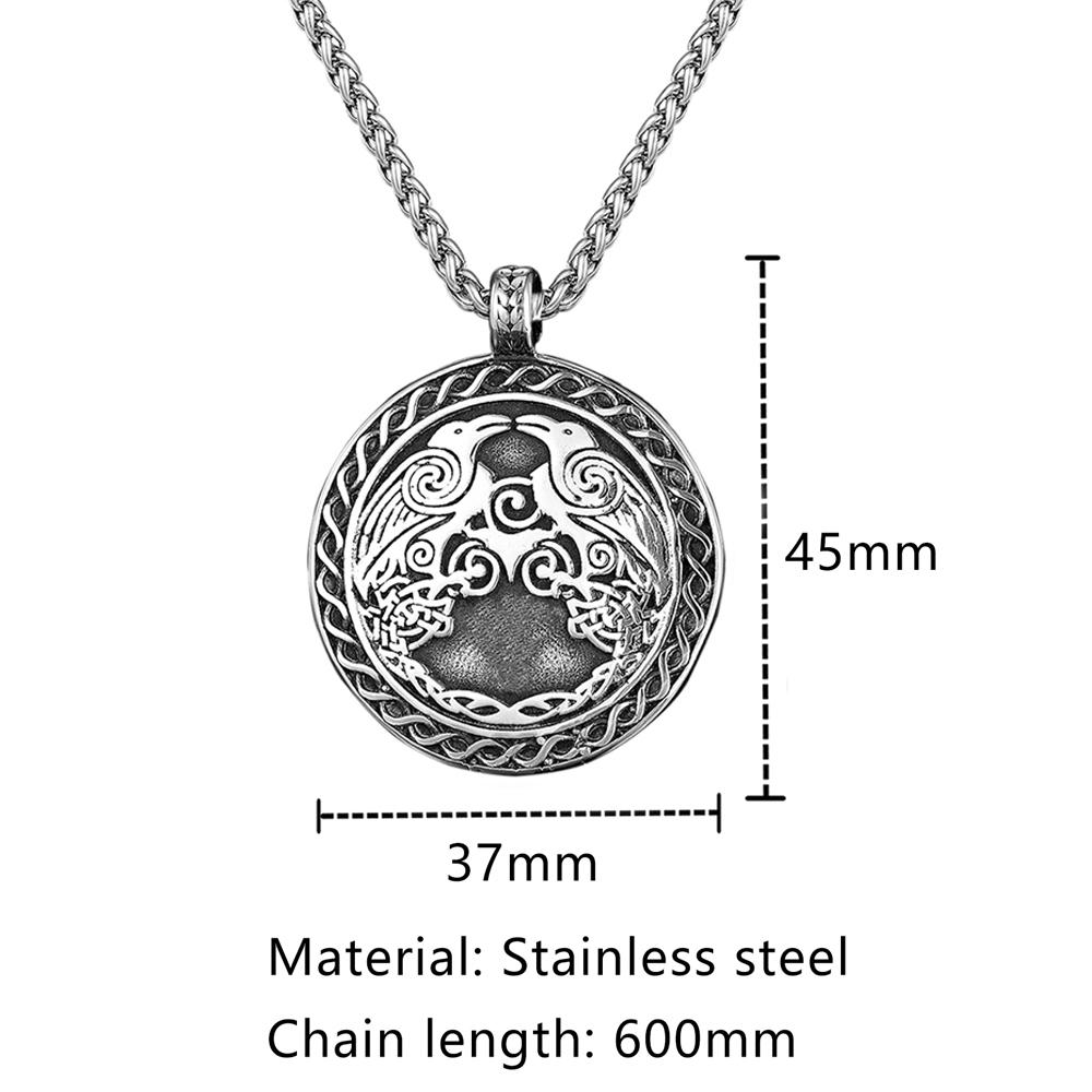 Vintage Norse Viking Odin's Crow Necklace Men Stainless Steel Nordic Mythology Raven Runes Talisman Pendant Scandinavian Jewelry