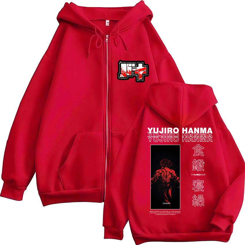 

Japanese Anime Baki Hanma The Grappler Zip Up Hoodie Men Women Harajuku Fashion Vintage Sportwear Jackets Male 3XL